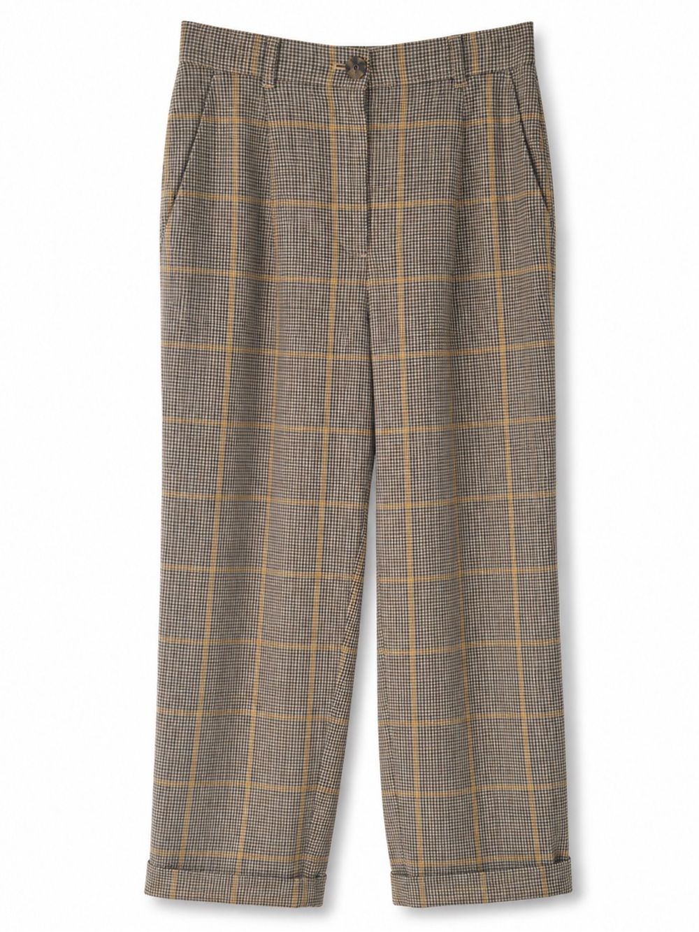 Little Moon Plaid Ankle Cropped Trousers in Brown and Tan - Picture 2 of 13